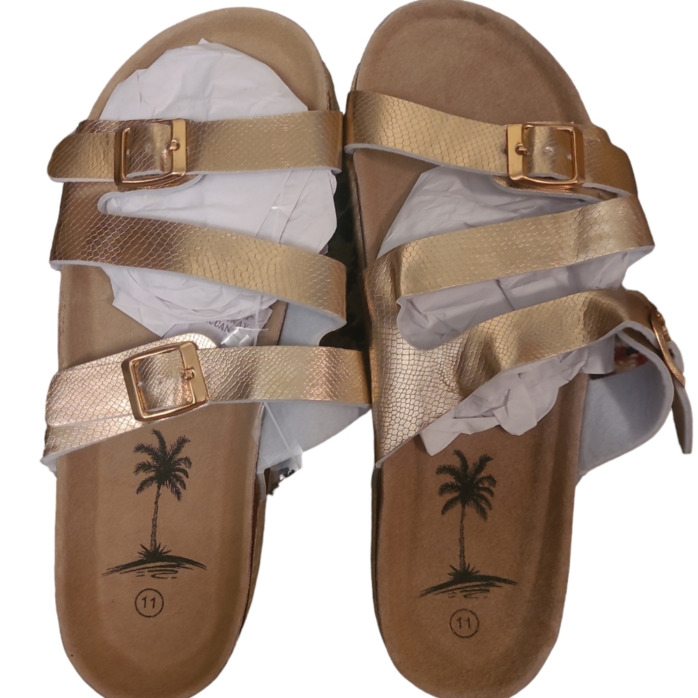 IC Lion Women's Open Toe Double Buckel Strap Slide Flat Cork Platform Sandles